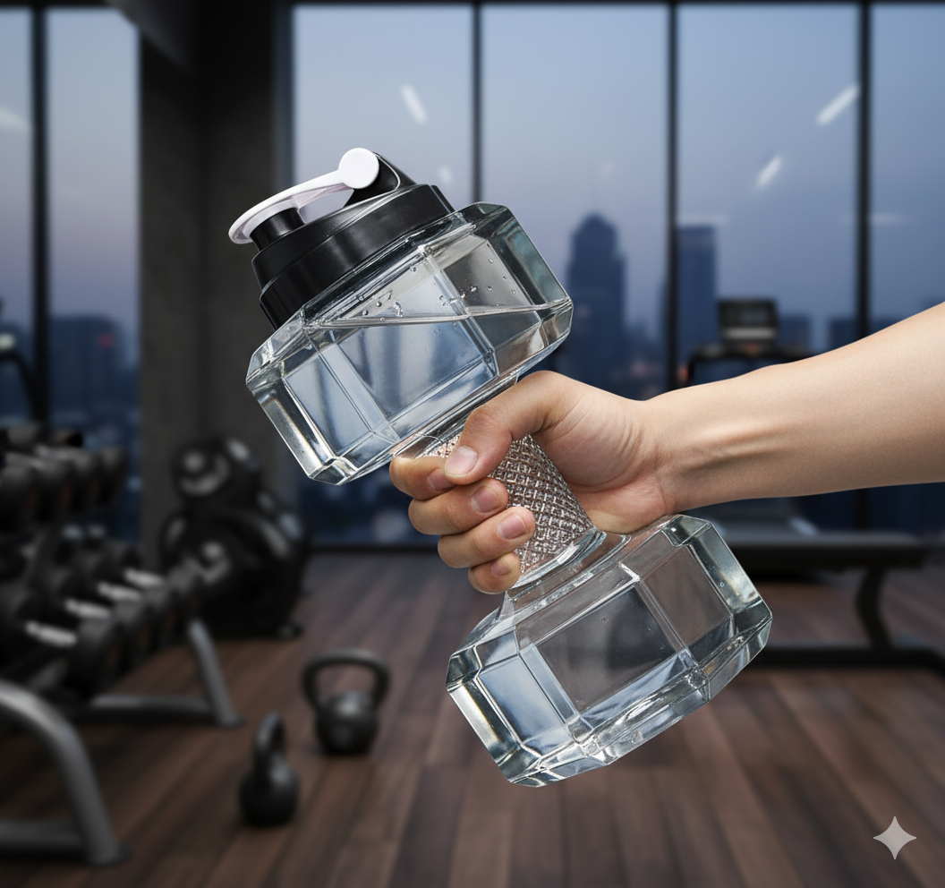 Dumbbell Water Bottle -Free Gym Fitness Jug with Handle