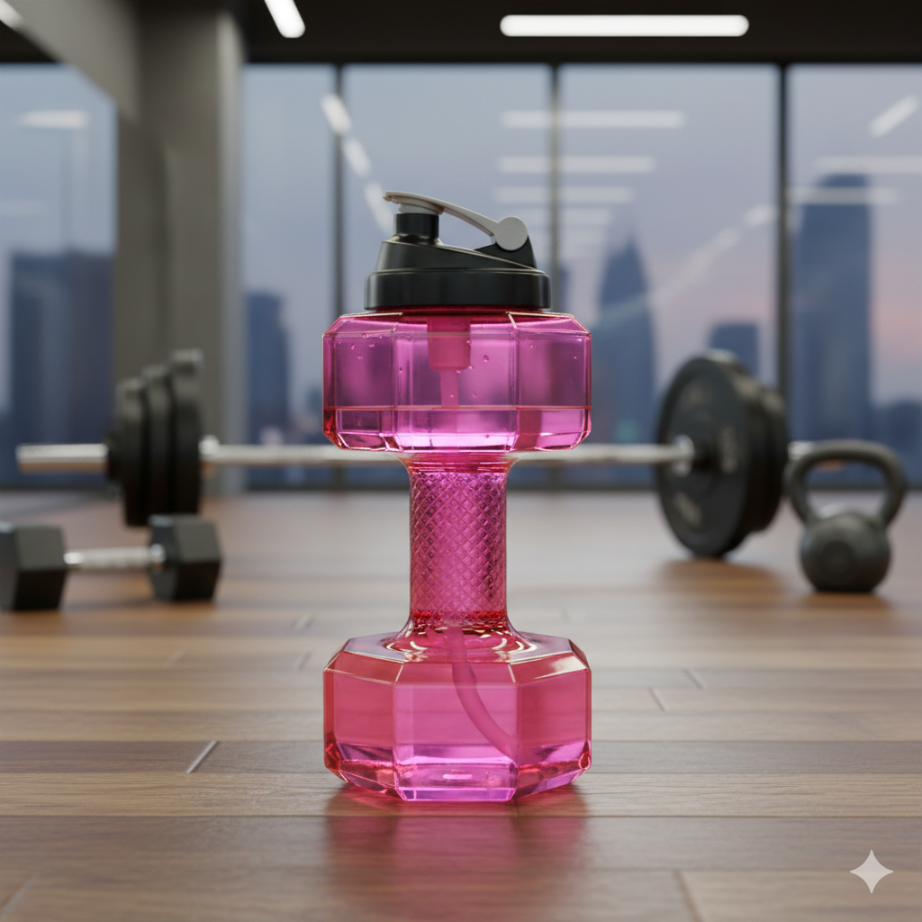 Dumbbell Water Bottle -Free Gym Fitness Jug with Handle
